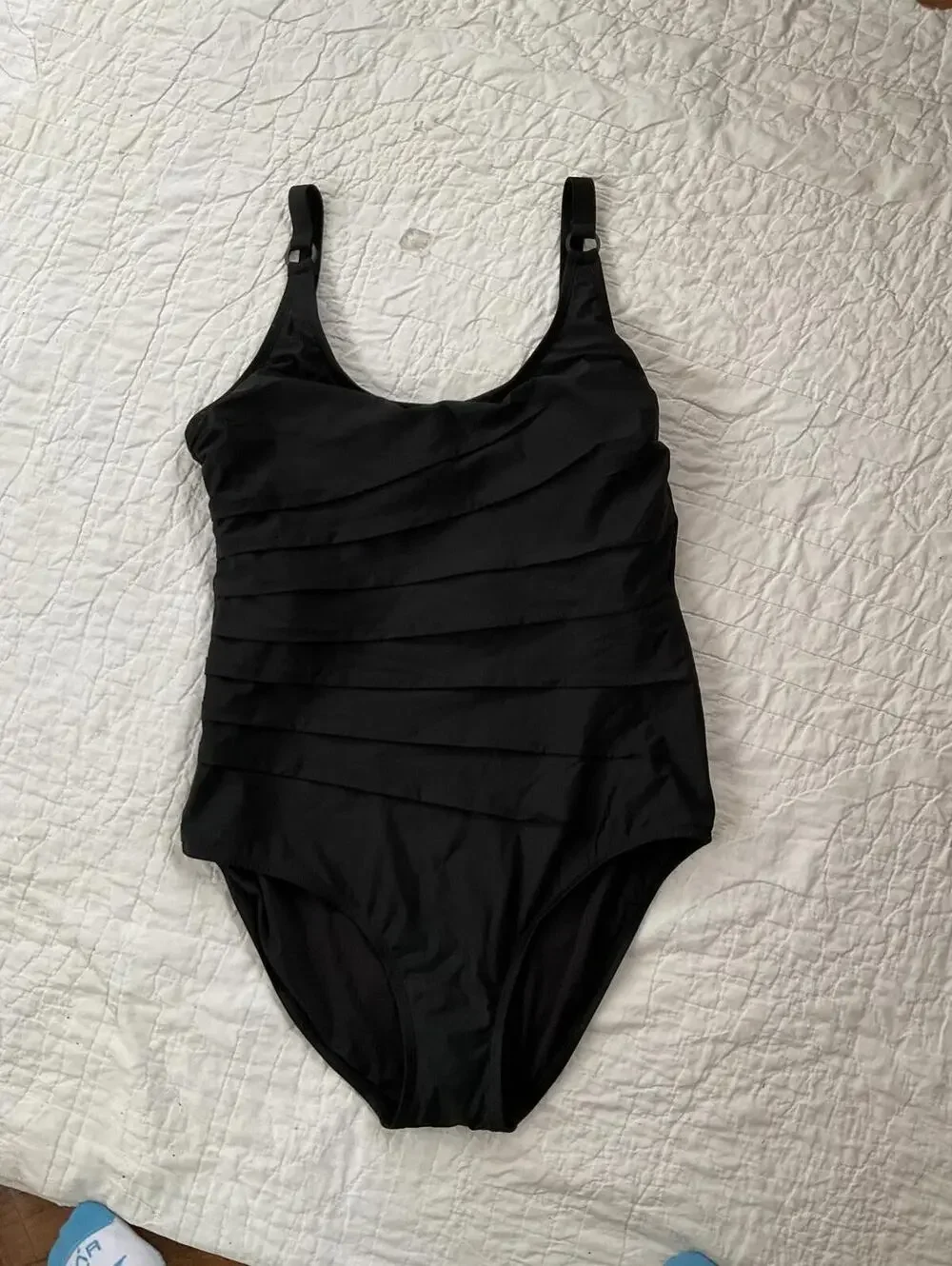 NWT DKNY Black One-Piece Swimsuit with Layered Front Detail Size XXL - Picture 1 of 5